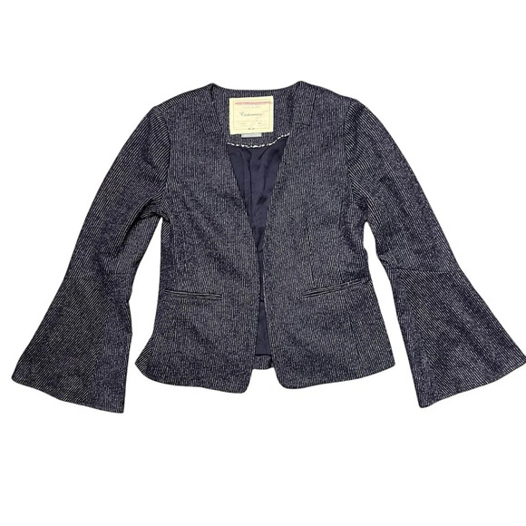 Anthropologie Cartonnier Wool Blend Bell Sleeve Pinstripe Jacket Navy Blue 6 - Picture 2 of 10